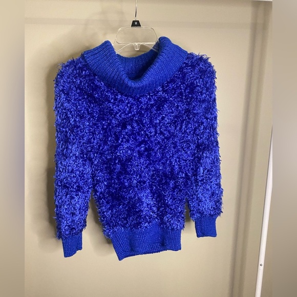 Sideffects blue vintage shaggy turtleneck sweater with elastic waistband - Picture 1 of 7
